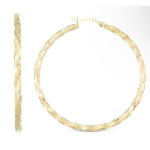 Macy's Jewelry - 14K Gold Vermeil Twisted Satin Hoop Earrings Stunning Chic Fashion Statement NWT